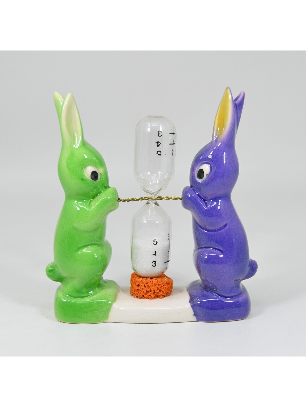VTG Egg Timer Bunny Rabbit Porcelain Figurine Goebel W Germany Green Purple E229